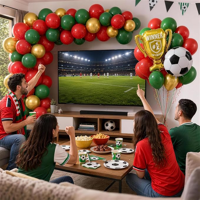 Red and Green Soccer Balloons, 12 Inch Green and Gold Soccer Balloons - Image 4