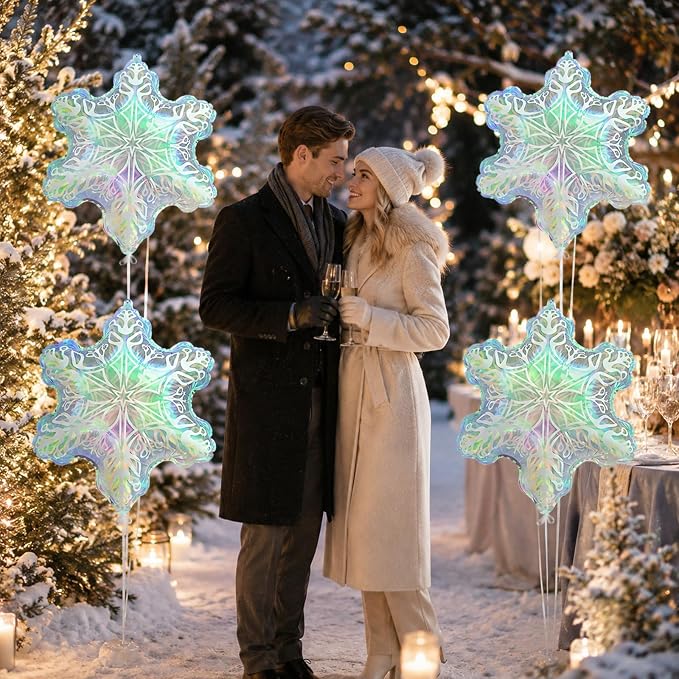Iridescent Snowflake Balloons, New Year, Birthday and Baby Shower Decorations - Image 6