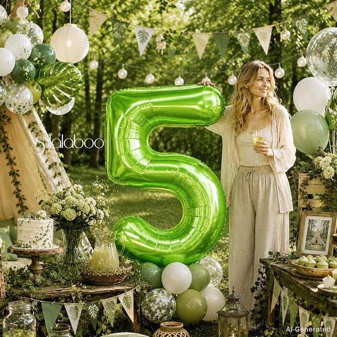 40 Inch Green Number 5 Balloon Lime Big Large Helium Number 0-9 | Giant Digital - Image 2