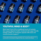 Black Seed Oil with DHA Supplement for Brain Health and Cognition - Cold Pressed Black Cumin Seed Oil and DHA Omega 3-60 Liquid Capsules, Unflavored, Vegan, Non-GMO, and Gluten-Free - 1 Month Supply