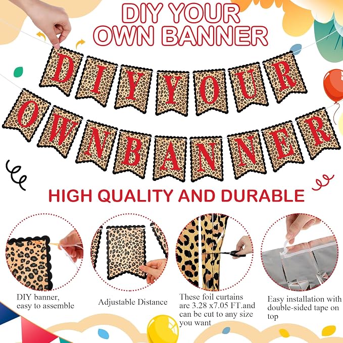 Mooliwe 173 Pcs DIY Custom Banner Foil Curtain Kit, Leopard Print | Cheetah - Image 3