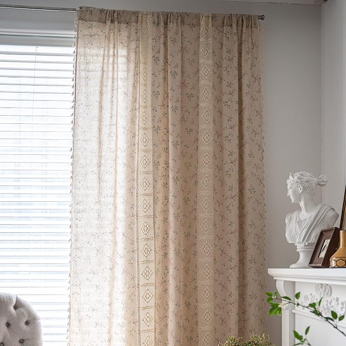 Sutuo Home Boho Curtain Semi-Blackout Crochet Hollow Lace Patchwork - Image 2