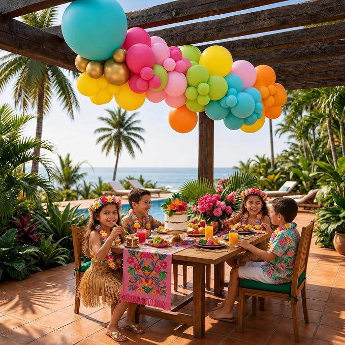 Tropical Balloons, 12 Inch Hawaiian Balloons Teal Hot Pink Orange Yellow - Image 7