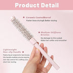 3pcs Small Round Hair Brush for Short Hair - Barrel Hair Brush for Blow Drying, Aluminum Round Brush for Bobs, Bangs, Lobs, Roots, Curling, Pixie Cuts, Straight Hair - Pink