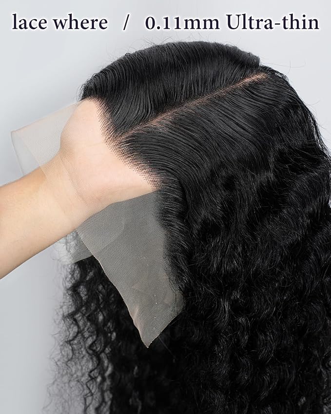 13x6 Deep Wave Lace Front Wigs Human Hair 180% Density Curly Wigs for Black Women 13x6 Wet and Wavy HD Transparent Lace Frontal Wigs Human Hair Pre Plucked with Natural Baby Hair 24inch