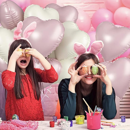 Baby Pink Heart Balloons: 10PCS 18inch Pastel Pink Beige Foil Heart Balloons - Image 5