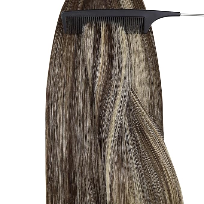 YoungSee Nano Hair Extensions Real Human Hair Balayage Dark Brown with Ash Blonde Human Hair Nano Extensions for Women Pre Bonded Nano Brown Hair Extension Straight Cold Fusion 16inch 50g/50s