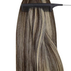 YoungSee 24 inch Nano Beads Hair Extensions Balayage Dark Brown with Ash Blonde Invisible Nano Hair Extensions Human Hair Long Straight Nano Rings Human Hair Extension Balayage Cold Fusion 1g/s 50g