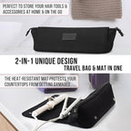 BAREFOOT CARIBOU Hair Tools Travel Bag and Heat Resistant Mat for Flat Irons, Straighteners, Curling Iron, and Haircare Accessories, 2-in-1 design, with Interior Pockets, Portable Organizer