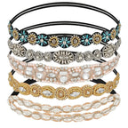 AMCAMI 5 Pcs Beaded Headband, Crystal Sparkly Hairbands for Women, Elastic Headbands with Pearls & Rhinestones, Hair Accessories for Women & Girls