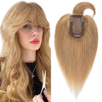 SEGO Hair Toppers for Women Real Human Hair with Thinning Hair, Toppers Hair Pieces Clip in Toppers Straight Hair Pieces with Front Bangs 150% Density Silk Base -6 Inch #27 Dark Blonde
