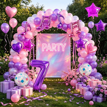 TONIFUL Girl‘s Purple Pink Music Themed 7th Birthday Decorations | 40 Inch - Image 3