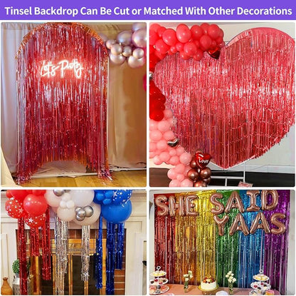 JINSUI Red Fringe Backdrop 3.3x8.2ft, 2 Pack Tinsel Curtains Party Decor | - Image 5