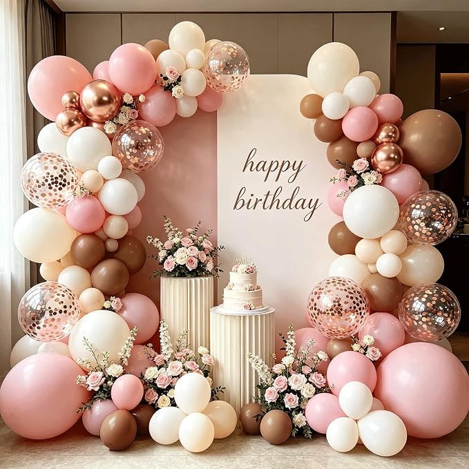 Pink and Brown Balloon Arch Kit, Party | Dusty Retro Blush Pink Brown White - Image 5