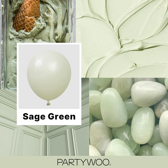 PartyWoo Sage Green Balloons 155pcs Different Sizes of 18 12 10 5 Inch Dusty - Image 2