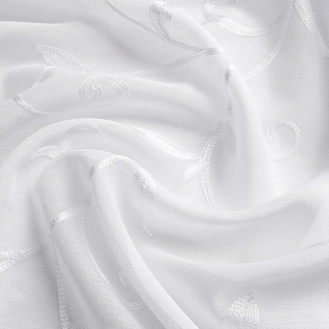 White Sheer Curtains Embroidered Leaves 2 Panels 54Wx120L | Light Filtering - Image 8