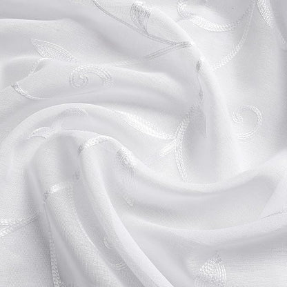 White Sheer Curtains Embroidered Leaves 2 Panels 54Wx120L | Light Filtering - Image 8