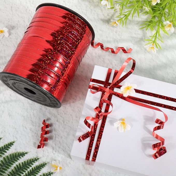 500 Yards Laser Red Curling Ribbon, 1/5 Inch Wide Shining Metallic Ribbons - Image 4