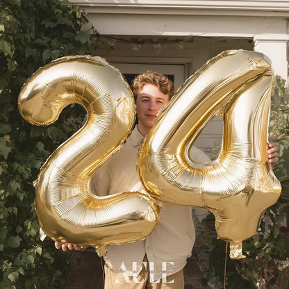 AULE 40 Inch Light Gold 24 Balloon Number Foil 0-9 Birthday Big Numbers | - Image 3