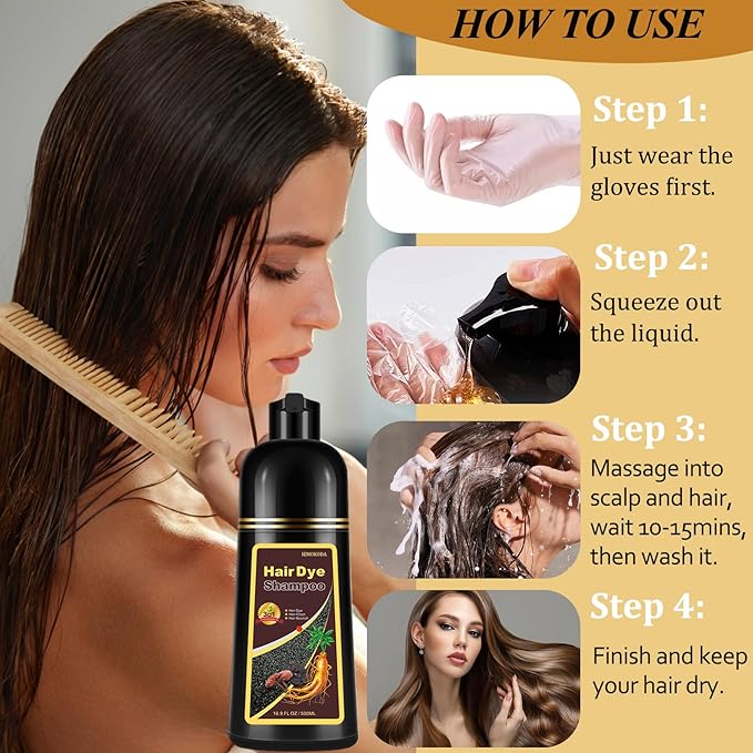 Instant Dark Red Wine Hair Dye Shampoo for Gray Hair, Natural Hair Color Shampoo for Women Men, 100% Coverage for Salon Home Use, 17.5 Fl Oz (Dark Red Wine)