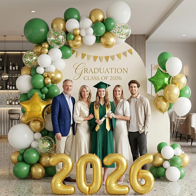 Paready Green Gold Graduation Balloons Garland Arch Kit, Grad Star Balloon - Image 5