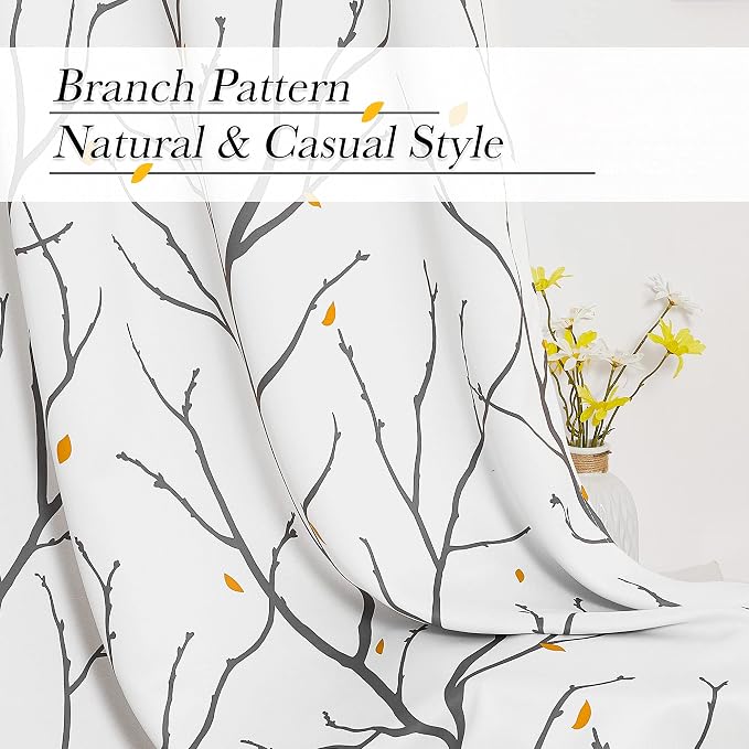 NICETOWN White Curtains with Grey Twist Branches & Flowerrain Pattern, W52 x L63 - Image 2