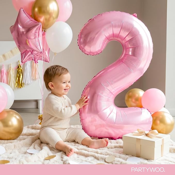 PartyWoo Number Balloons 40 Inch Pink Number 2 Kit 25pcs - Image 3