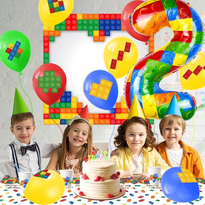 40 Inch Building Block Number Balloon, Colorful Number Block Foil Number 2 - Image 3
