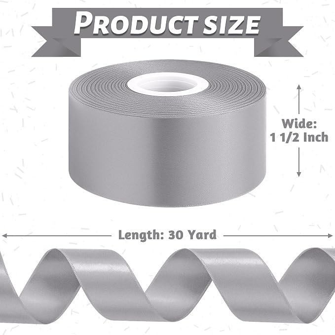 30Yards 1 1/2In Gray Ribbon for Gift Wrapping Birthday Holiday Decor Crafts | - Image 2