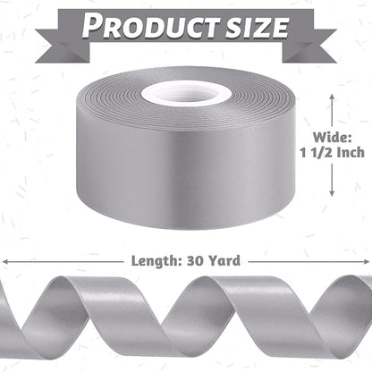 30Yards 1 1/2In Gray Ribbon for Gift Wrapping Birthday Holiday Decor Crafts | - Image 2