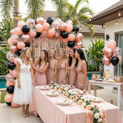 HILAVO Rose Gold and Black Balloons, 12Inch Metallic Rose Gold and Confetti - Image 4