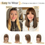 SEGO Hair Toppers for Women Real Human Hair With Bangs, 7 * 13CM Silk Base 100% Remy Human Hair Clip in Top Wiglet Hairpieces Add Volume -10 Inch 4P27 Medium Brown&Dark Blonde