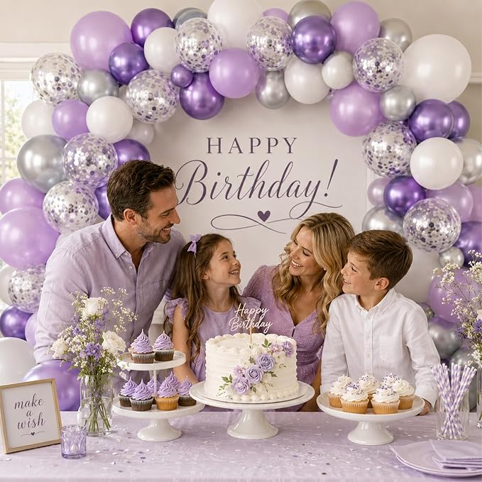 Purple Silver Balloons, Girls Baby Shower Women Bridal Shower Wedding - Image 3