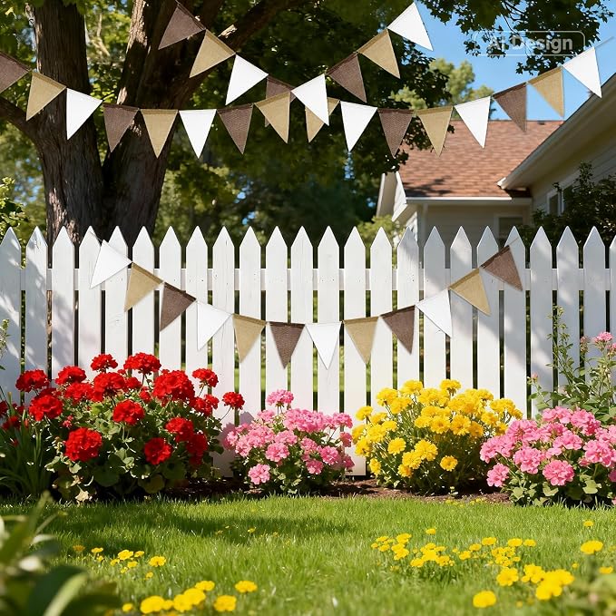 G2PLUS Pre-Strung Burlap Pennant Banners, 30Ft Gradient Brown Fabric Triangle - Image 4