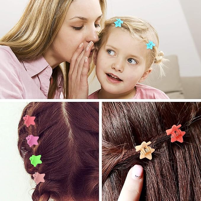JANYUN 50 Pcs Colorful Star Mini Hair Claw Clips Clamps Accessories for Baby Toddler Girls Decorative Bun Thin Hair, Assorted Colors (Star)