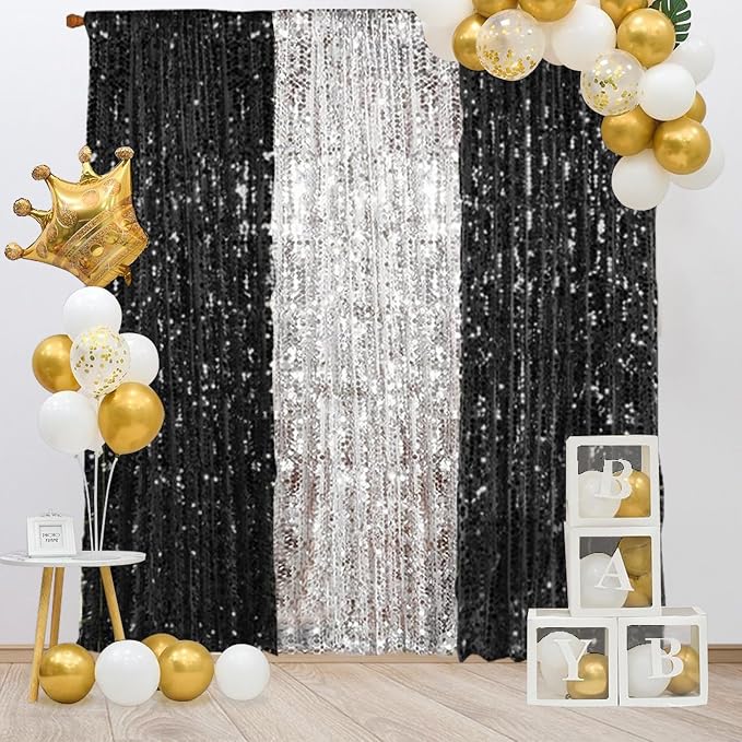 18MM Black Big Sequin Payatte Backdrop Curtains 4.5FTX9FT 2 Panels-Black Drapes - Image 6