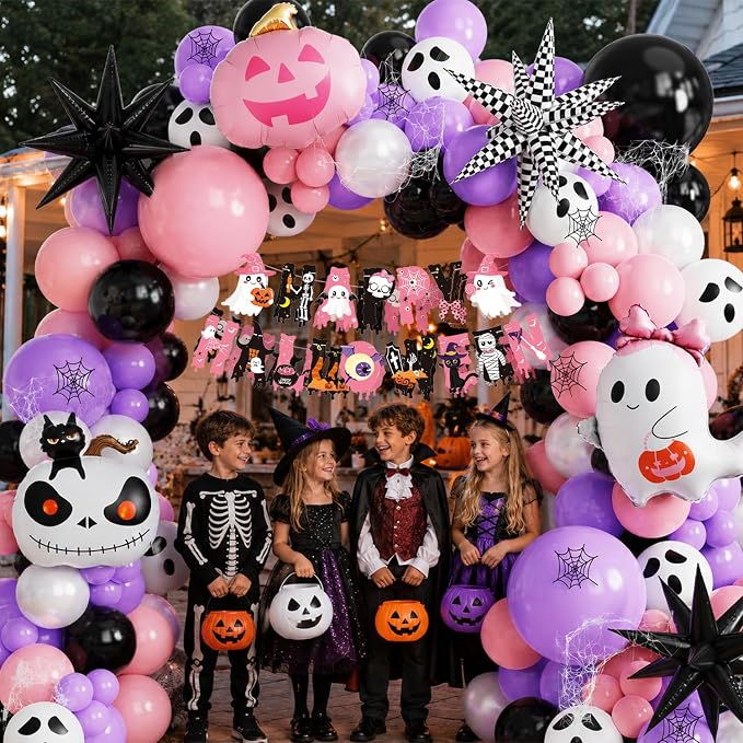 Tesochye 152pcs Halloween Balloon Garland Arch Kit, Happy Halloween Banner | - Image 6