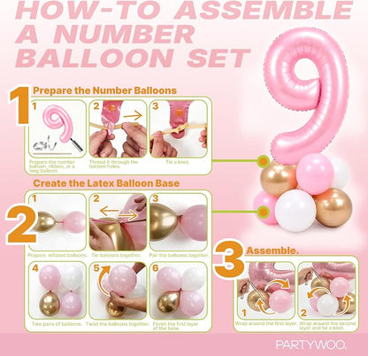 PartyWoo Number Balloons 40 Inch Pink Number 9 Kit 25pcs - Image 7