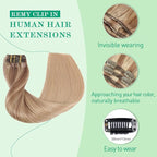 SURNEL Golden Brown to Caramel Blonde Clip in Hair Extensions Real Human Hair 7pcs 16 Inch 140g Clip in Hair Extensions for Women(7C#10/27/27-16")