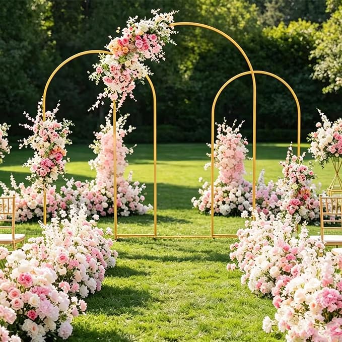 Arch Backdrop Stand and Cover Set Metal Arch Frame Stand Gold - Image 7