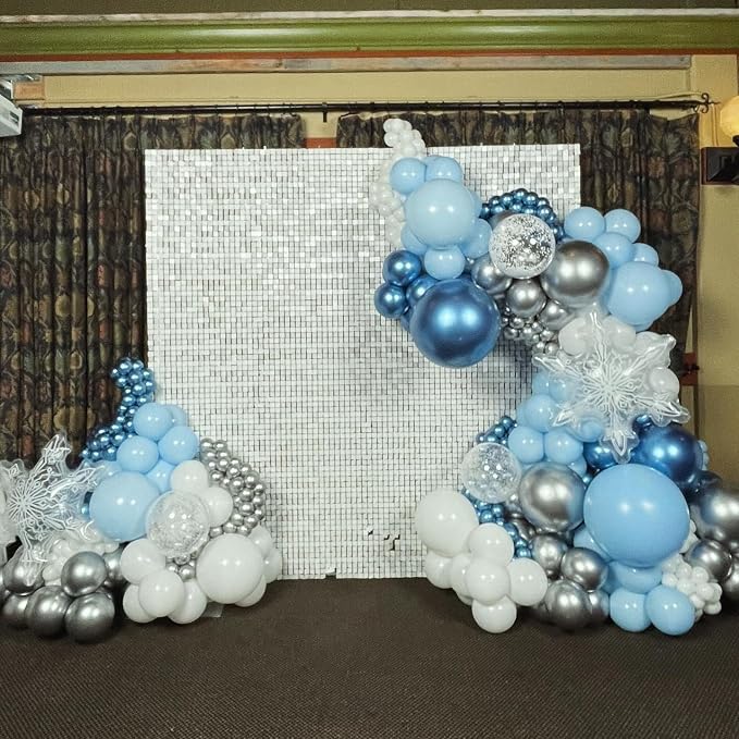 Blue and Silver Balloons Arch Kit, Baby Shower, Winter Wonderland Snow Theme - Image 6