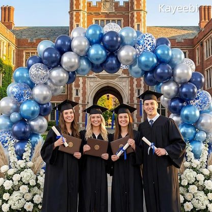 Blue Silver Balloons 12 Inch Blue and Silver Balloons Dark Navy Confetti Latex - Image 3