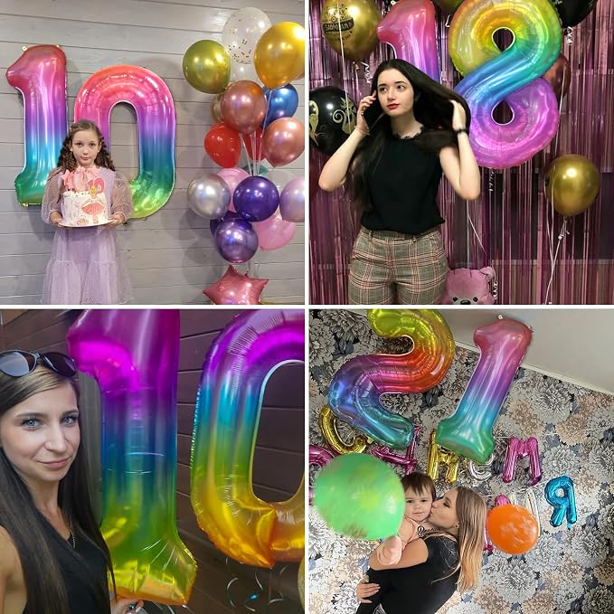 40 Inch Rainbow Number Balloon 1, Large Number Foil Balloons Mylar - Image 7