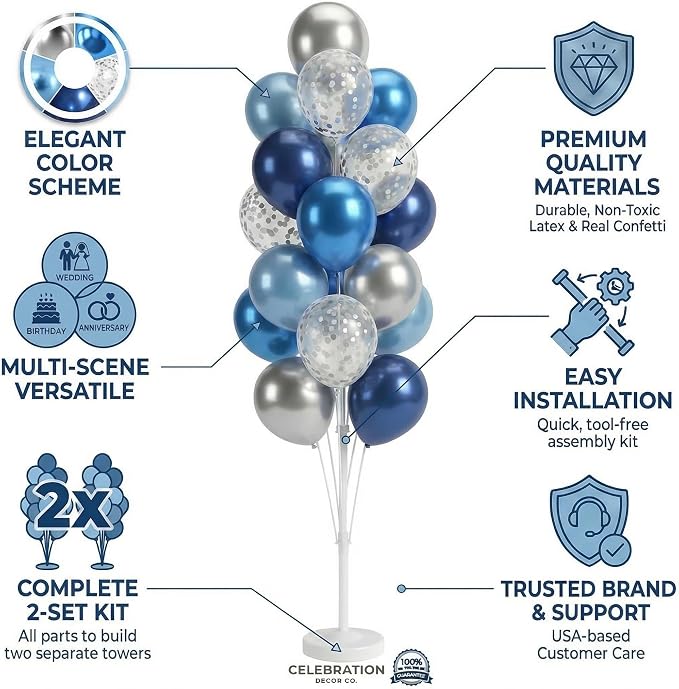 HIINS 2Set Blue Silver Balloon Column Kit - Image 3