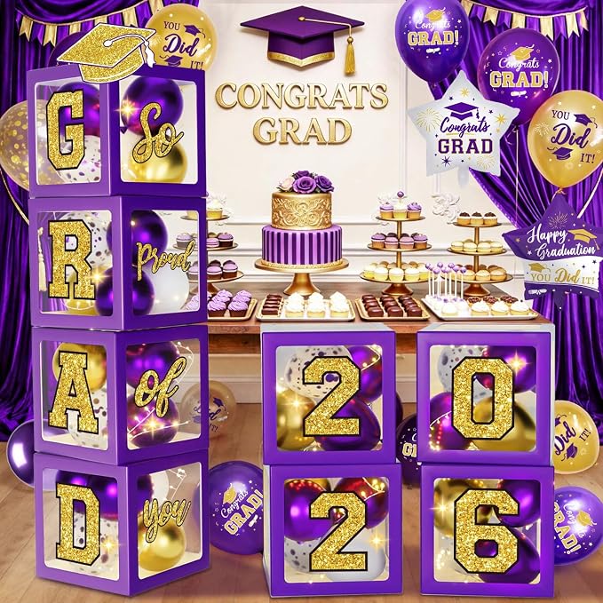 Purple and Gold Graduation Decorations 2026, Graduation Decorations Set of 4 by QIYANPAX
