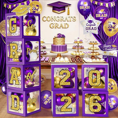 Purple and Gold Graduation Decorations 2026, Graduation Decorations Set of 4 by QIYANPAX