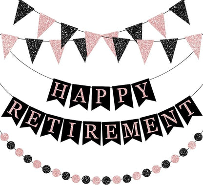 Happy Retirement Banner Rose Gold and Black Retirement Banner Glittery Pennant by Unknown