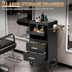 Winado Beauty Salon Trolley Cart, Rolling Hair Cart with Lockable Wheels, 2 Drawers, 3 Tool Holders, Mobile Makeup Organizer Station Cabinet for Hair Stylist Beauty Spa Barbershop, Black