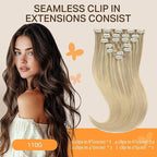 DOORES Human Hair Extensions - Ash, Golden, and Platinum Blonde - 22 Inch, 7pcs, 110g - Invisi Edge Seamless Clip in Real Human Hair Straight
