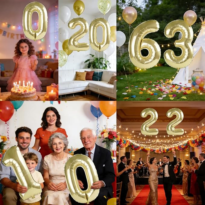 40 Inch Number 63 Balloons for 63rd Birthday Party Decorations, 0-100 Champagne - Image 7